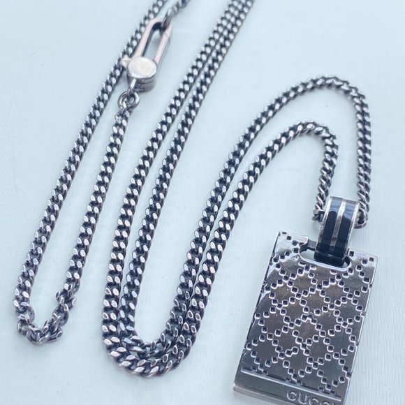 - Gucci Sliver Sterling Diamantissima Black Necklace 23" - Picture 4 of 15